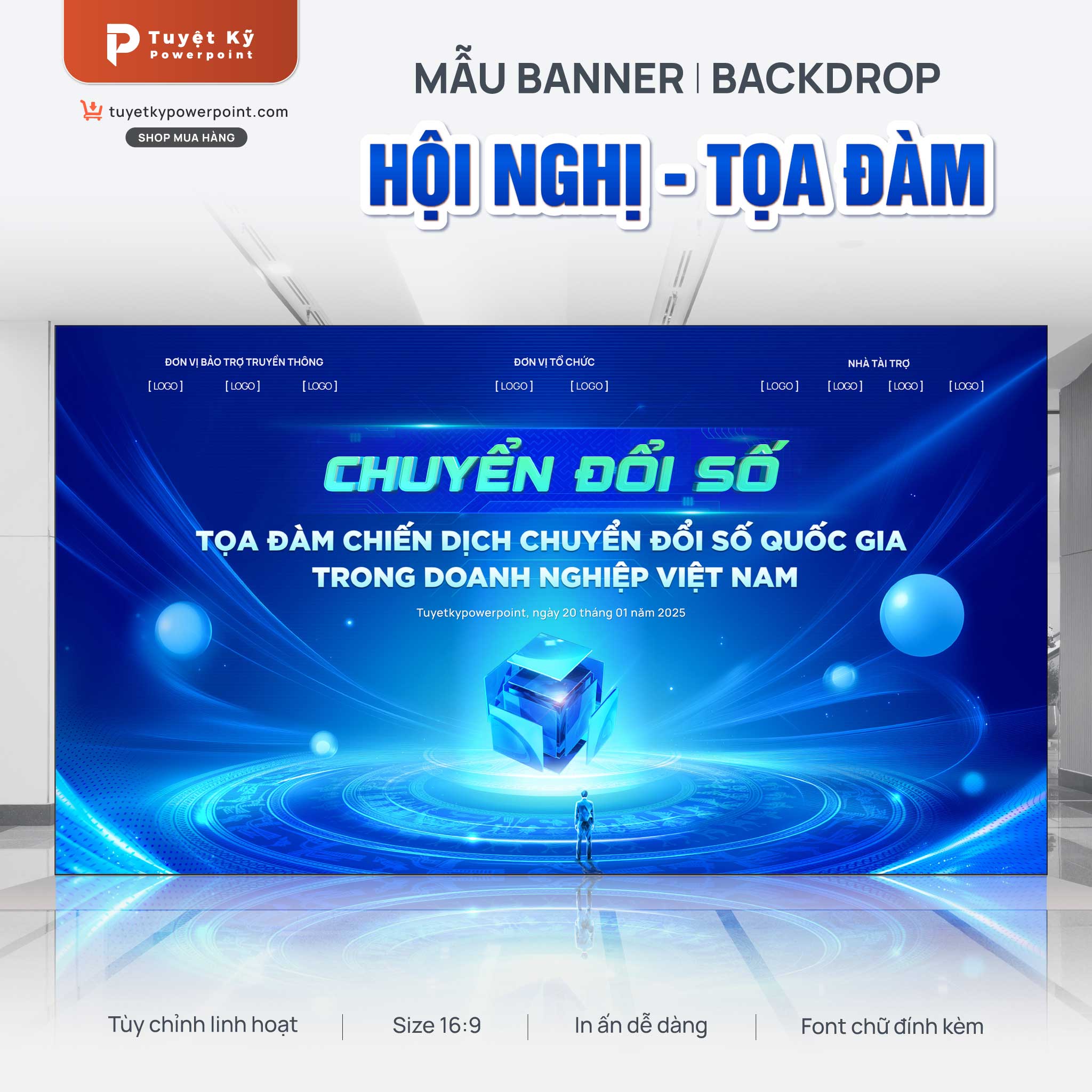 Backdrop kỹ thuật số tại một sự kiện công nghệ với màn hình LED khổ lớn